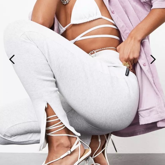 Misguided Women Sean John x Misguided ribbed leggings light gray Sz. 12 NWT - Picture 2 of 9